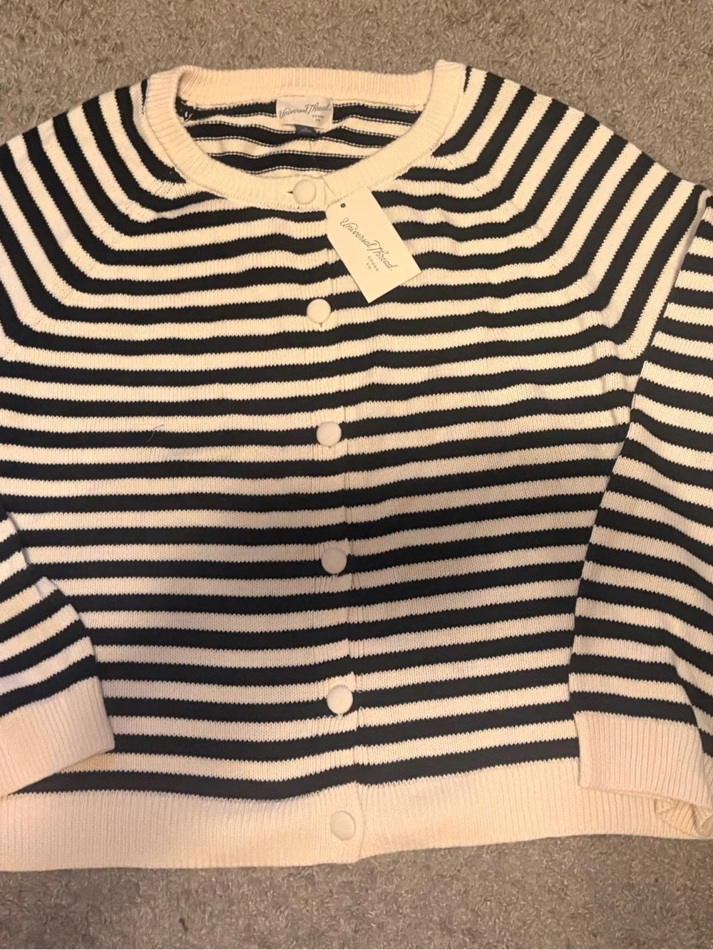 Universal Thread Black and Cream Striped Button-Front Cardigan